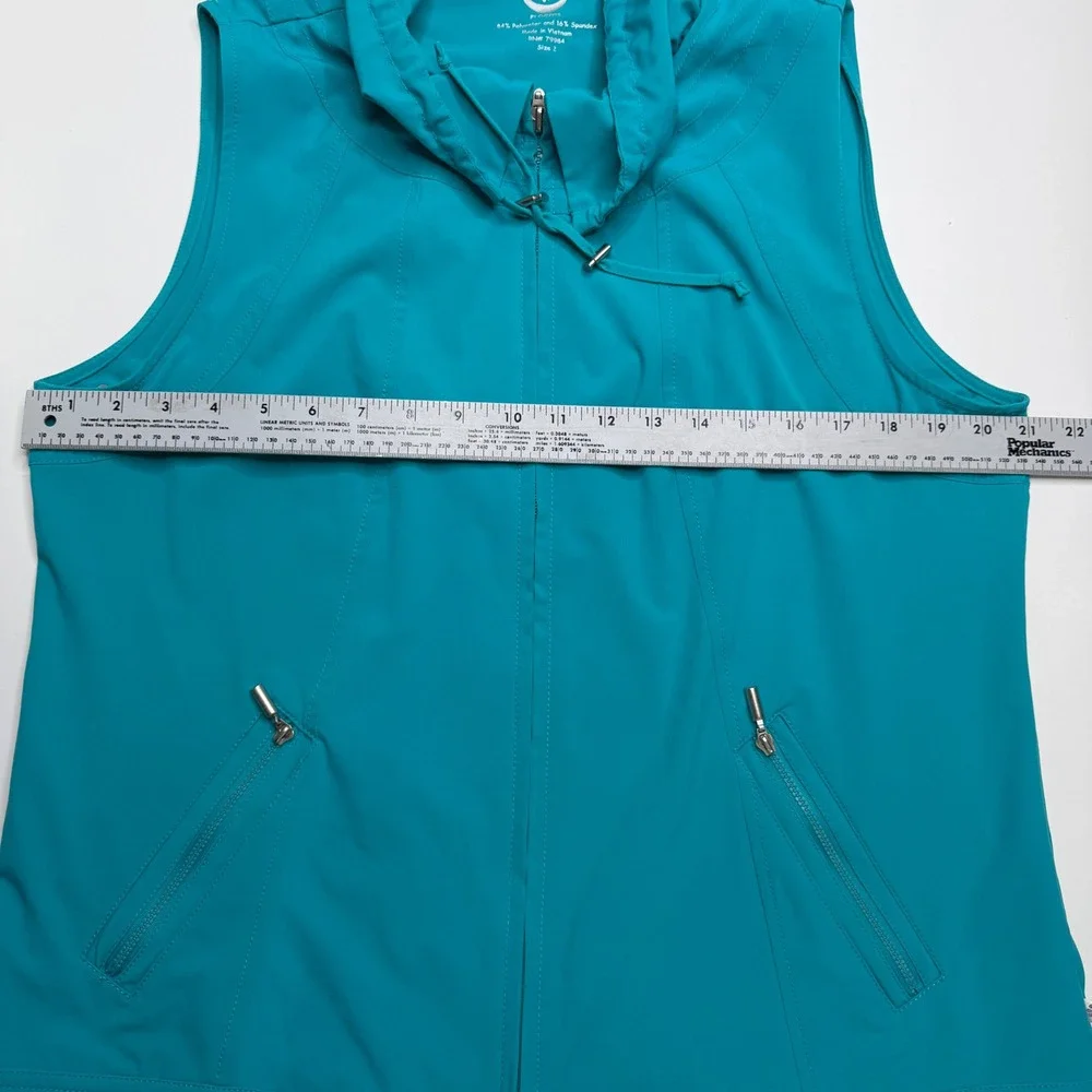 Chicos Zenergy Vest Pants Set Women 12 Teal Blue Zip Performance Athleisure Golf